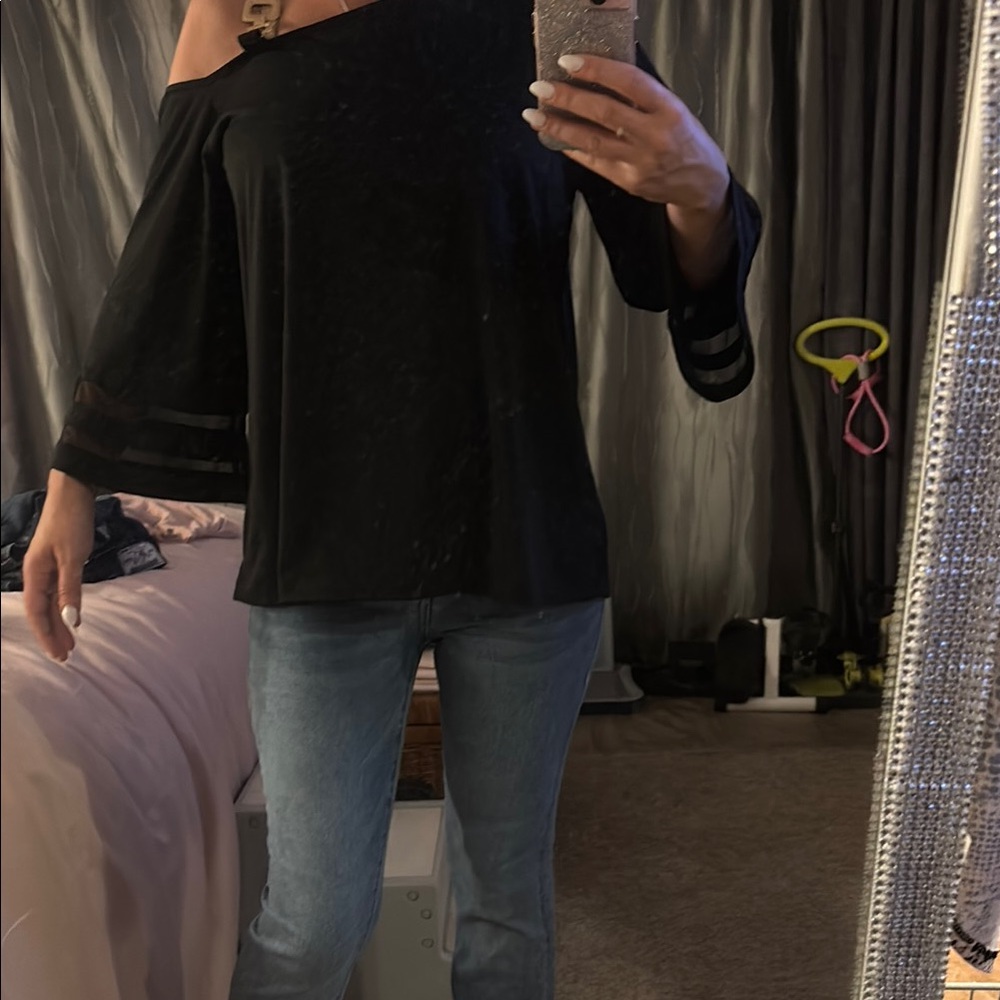Chic Nation Black Sheer Sleeve Top